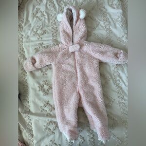 Carter's Pink Footies with Cozy Hood and Bow Detail